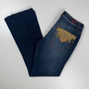 Y2K Vintage Neeso Jeans Low Rise Flare Raw Hem Denim Decorative Pockets Size 7